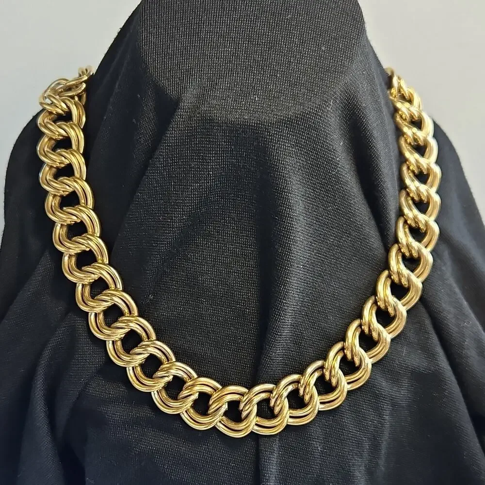 Vnt Gold tone Double Link Chunky Heavy 24in Statement Necklace Bold Polished Men